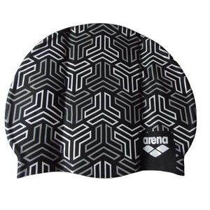 Swim Cap Adult Fit ARENA Silicone Print Black Gray White swimming mens women